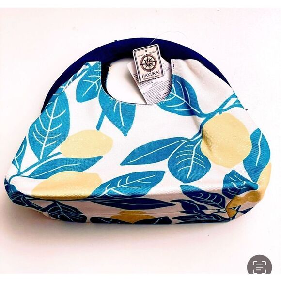 NWT Hakurai Off White Canvas Lemons & Leaves print  Gamaguchi clasped handle Bag - Picture 8 of 12